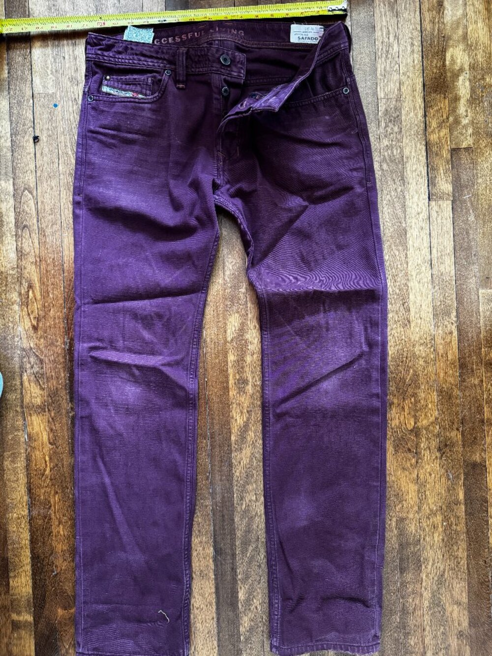 Diesel Burgundy Safado Button Fly Mens Jeans Size 31x32 WASH 0801D